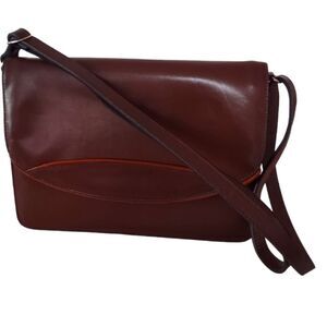 Brown Leather Shoulder  8" x 10" Purse with Three Compartments Flap Closure